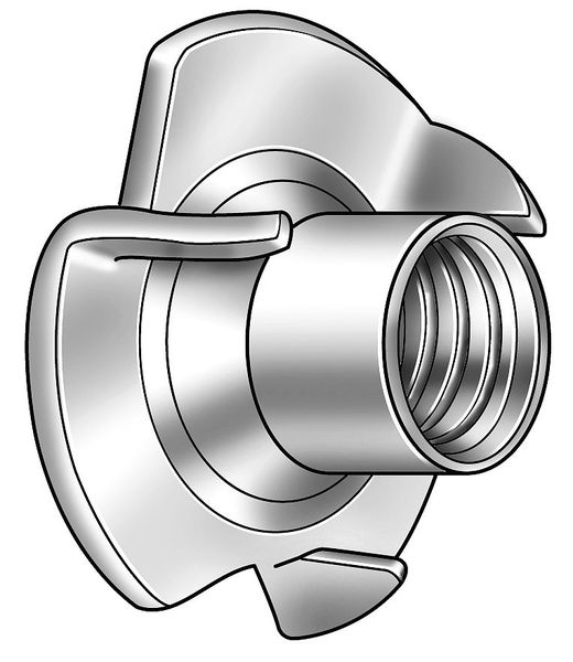 T-Nut, #6-32, Steel, Zinc Plated, 0.188 in Barrel Dia, 1/4 in Barrel Ht, 100 PK