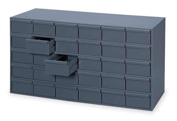 Drawer Bin Cabinet with 30 Drawers, Prime Cold Rolled Steel, 33 3/4 in W x 17 3/4 in H x 12 1/4 in D