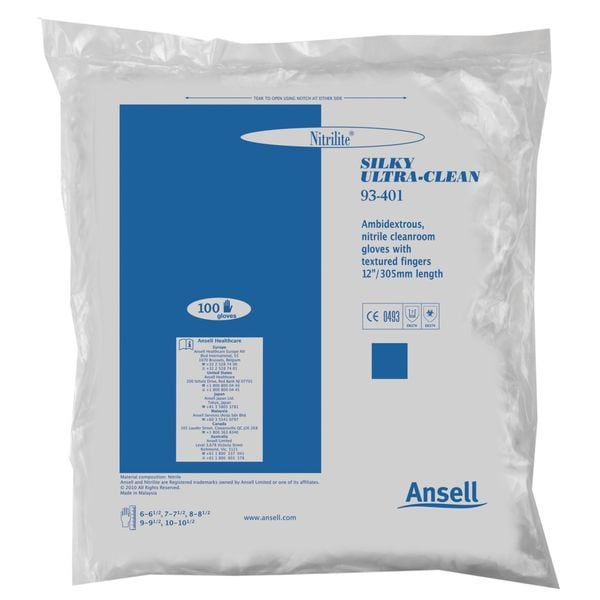 Cleanroom Gloves, Nitrile, S, 5 mil, PK100
