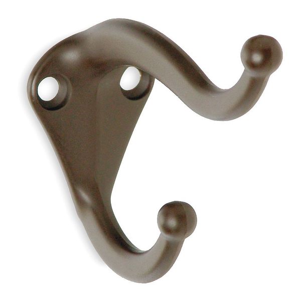 Coat and Hat Hook, Bronze, L 2 3/4 In