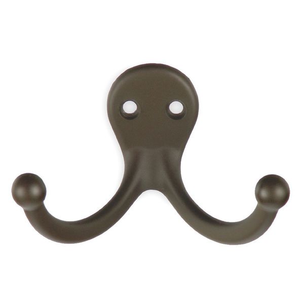 Coat and Hat Hook, Bronze, L 1 1/16 In