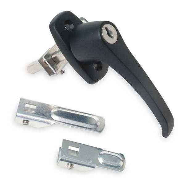 Cam Latch, Keyed, Black Powder Coated, Grip: 2-7/32 in