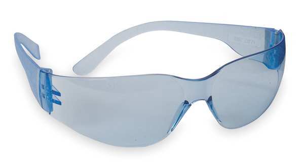 Safety Glasses, Wraparound Light Blue Polycarbonate Lens, Scratch-Resistant