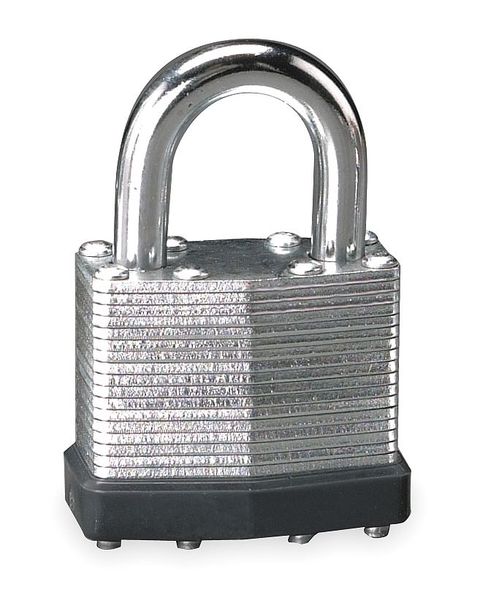 Padlock, Keyed Different, Standard Shackle, Rectangular Steel Body, Steel Shackle, 27/32 in W