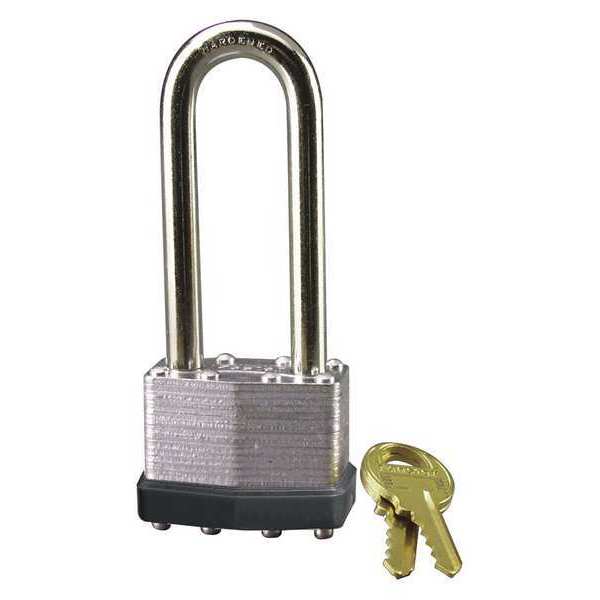Padlock, Keyed Different, Long Shackle, Rectangular Steel Body, Steel Shackle, 27/32 in W