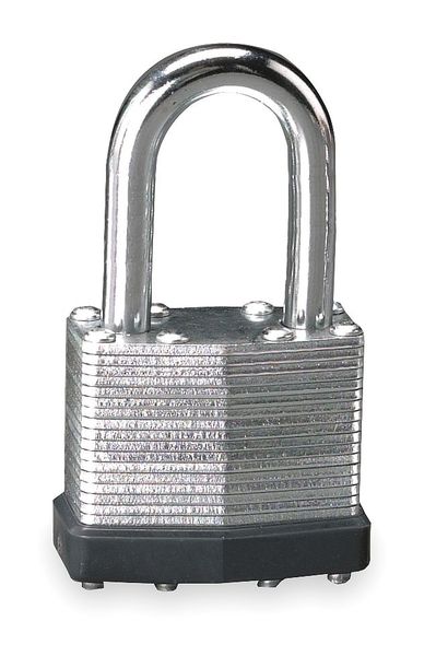Padlock, Keyed Different, Long Shackle, Rectangular Steel Body, Steel Shackle, 3/4 in W