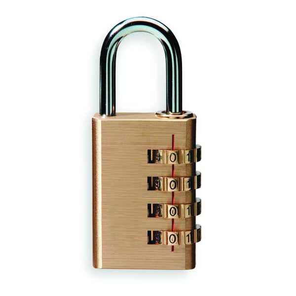 Luggage Padlocks, Standard Shackle, Rectangular Solid Brass Body, Steel Shackle, 7/8 in W