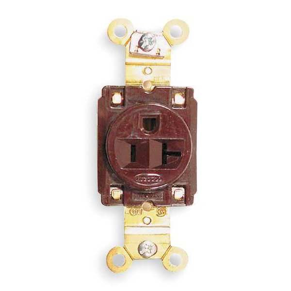 Receptacle, 20 A Amps, 125V AC, Flush Mount, Single Outlet, 5-20R, Brown
