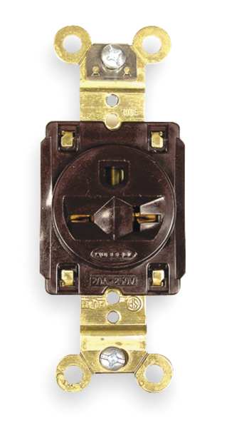 Receptacle, 20 A Amps, 250V AC, Flush Mount, Single Outlet, 6-20R, Brown