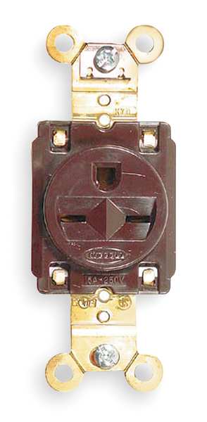 Receptacle, 15 A Amps, 250V AC, Flush Mount, Single Outlet, 6-15R, Brown