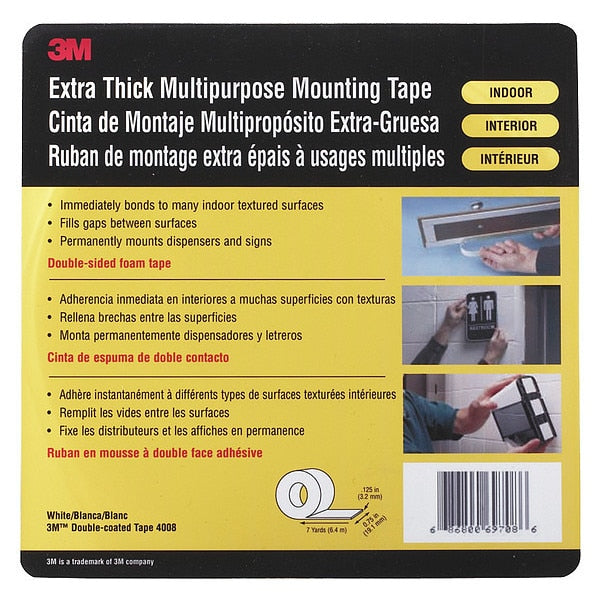 Double Sided Tape, Urethane Foam, 3/4in, Width: 3/4