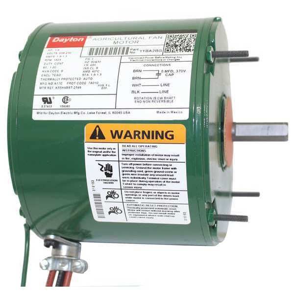 Agricultural Fan Motor, Permanent Split Capacitor, 1/4 HP, 208-230V AC, 1,625 Nameplate RPM
