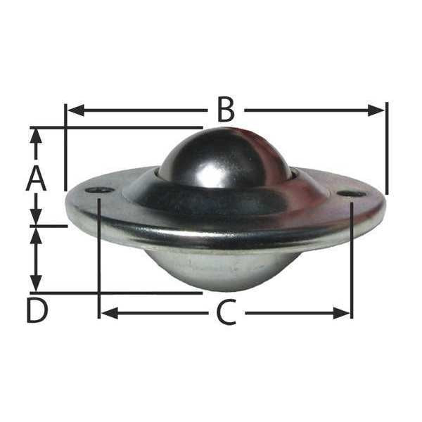 Ball Transfer, Cntrsunk, 1In Ball Dia