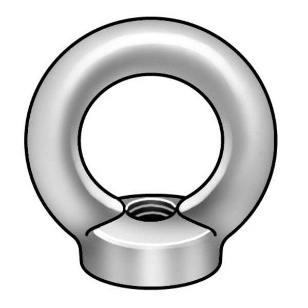 Round Eye Nut, M16-2.00 Thread Size, 13 mm Thread Lg, 18-8 Stainless Steel, Plain