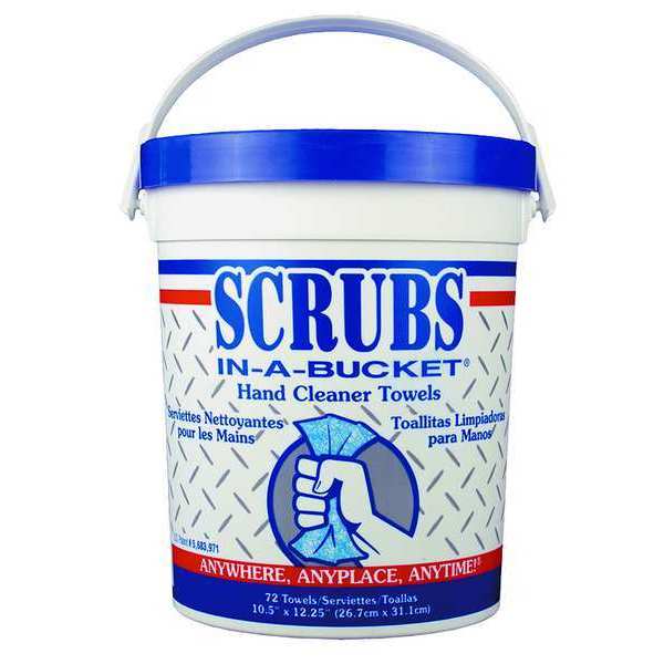 Hand Cleaning Towels, 10 in x 12 in, Scrubs-in-a-Bucket, 72 Wipes/Bucket, Aloe/Vitamin E, Citrus