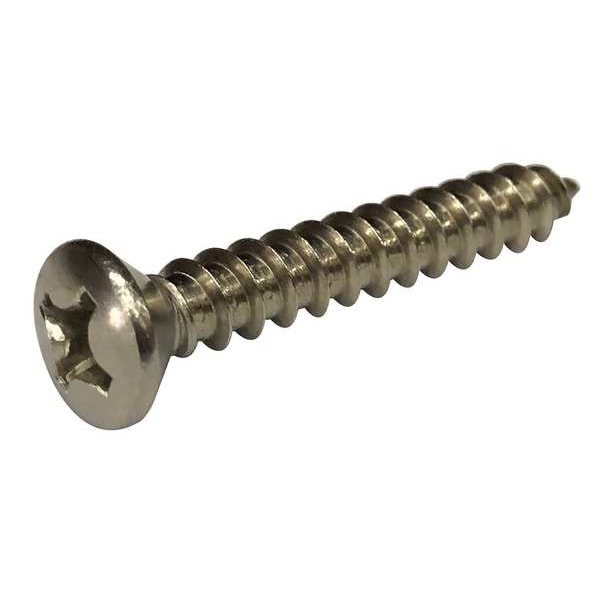 Sheet Metal Screw, #12 x 3 in, Plain 18-8 Stainless Steel Oval Head Phillips Drive, 25 PK