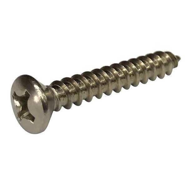Sheet Metal Screw, #14 x 1 in, Plain 18-8 Stainless Steel Pan Head Phillips Drive, 100 PK