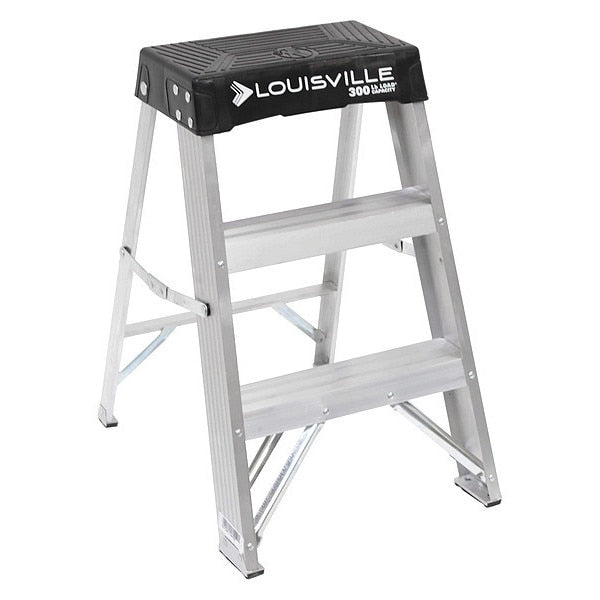 2 Steps, Aluminum Step Stool, 300 lb. Load Capacity, Black/Silver