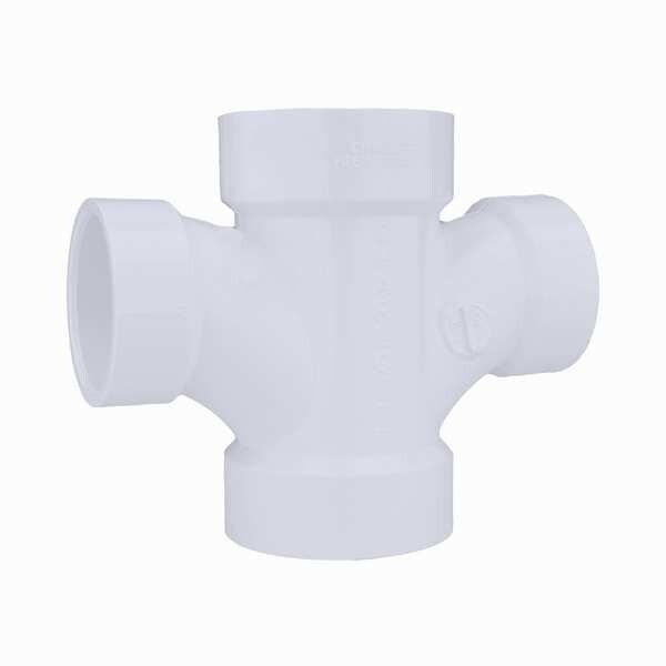 PVC Double Reducing Sanitary Tee, Hub, 2 in x 2 in x 1 1/2 in x 1 1/2 in Pipe Size