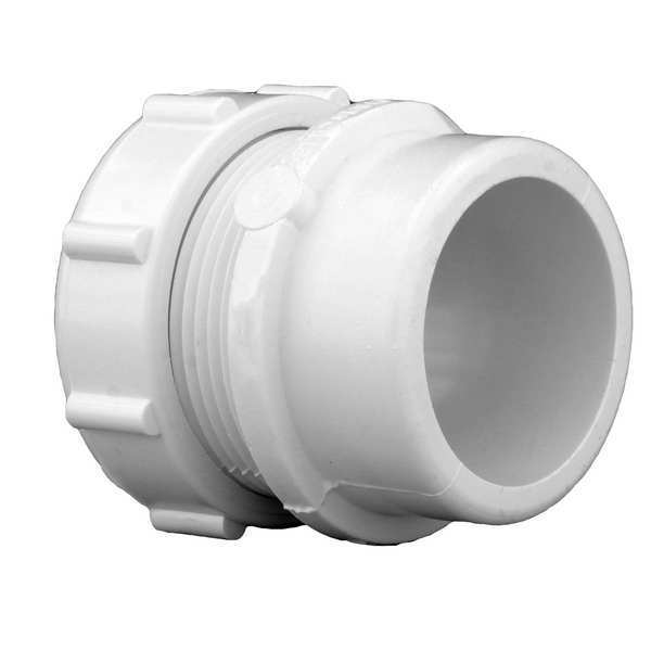 PVC Male Trap Adapter with Nut and Washer, Socket x Spigot, 1 1/2 in x 1 1/4 in Pipe Size