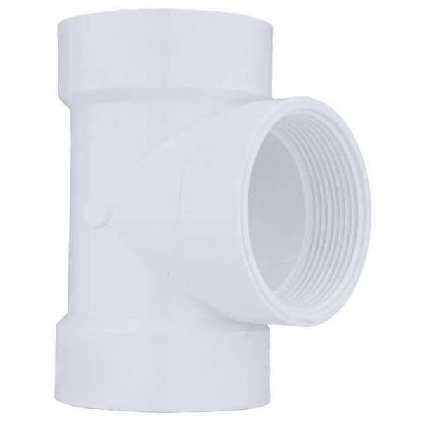 PVC Flush Clean Out Tee, FNPT x Hub x Hub, 2 in Pipe Size