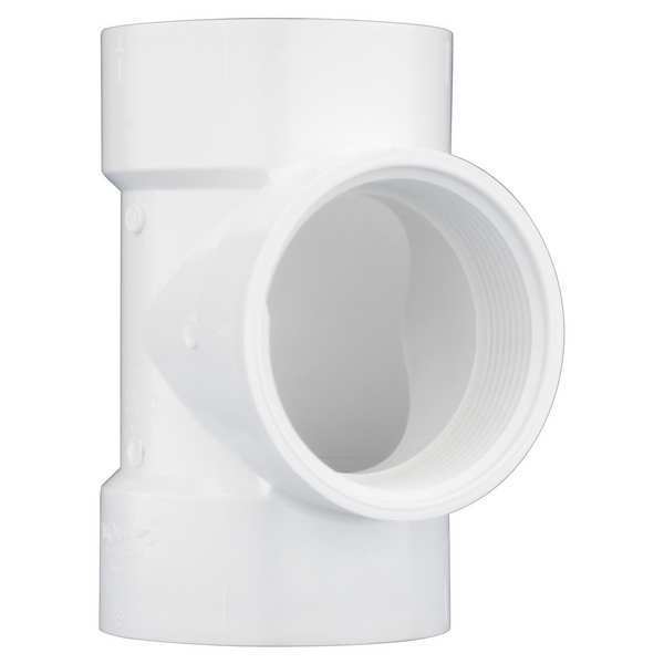 PVC Flush Clean Out Tee, FNPT x Hub x Hub, 3 in Pipe Size