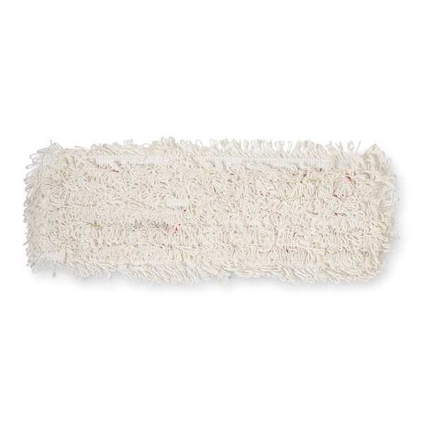 18 in L Flat Mop Pad, 6 oz Dry Wt, Hook-and-Loop Connection, Looped-End, White, Microfiber, PK10