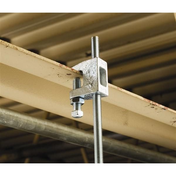 Beam Clamp, C-Clamp, For 3/8 in Threaded Rod, Electro-Galvanized Cast Iron, 500 lb Load Capacity