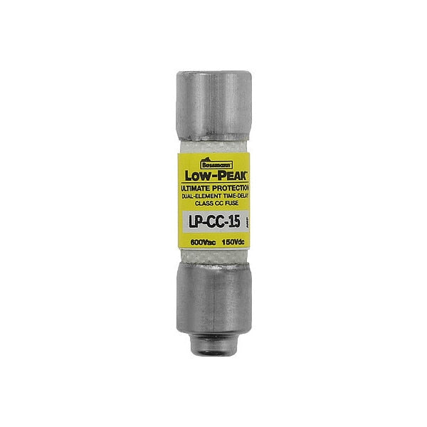 Time Delay UL Class CC Fuse, 15A, LP-CC Series, 600V AC, 150V DC, 1 1/2 in L x 13/32 in dia