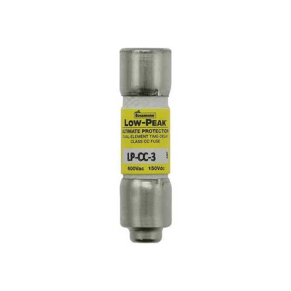 Time Delay UL Class CC Fuse, 3A, LP-CC Series, 600V AC, 150V DC, 1 1/2 in L x 13/32 in dia