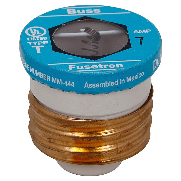Plug Fuse, Time Delay, 7A, T Series, 125V AC, Not Rated