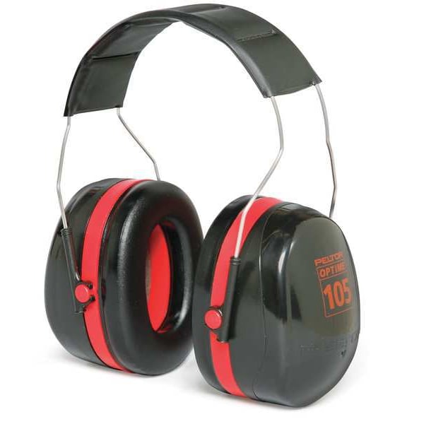 Peltor Optime 105 Over-the-Head Ear Muffs, H10A, Passive Protection, NRR 30 dB, Black/Red