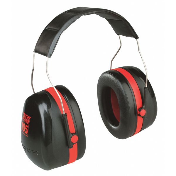 Peltor Optime 105 Hard Hat-Mounted Earmuffs, Passive Protection, NRR 27 dB, Foam, Black/Red