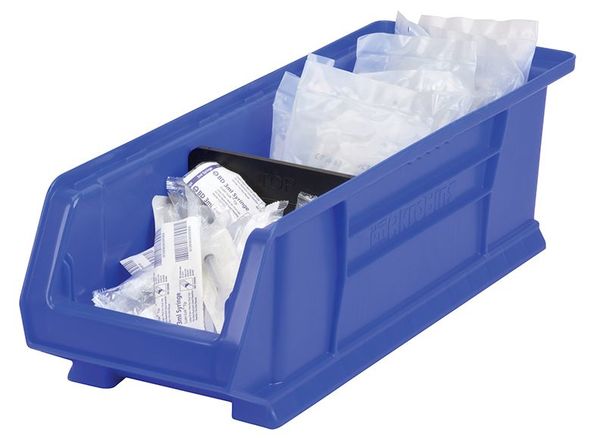 Super Size Bin, Blue, Plastic, 23 7/8 in L x 8 1/4 in W x 7 in H, 200 lb Load Capacity