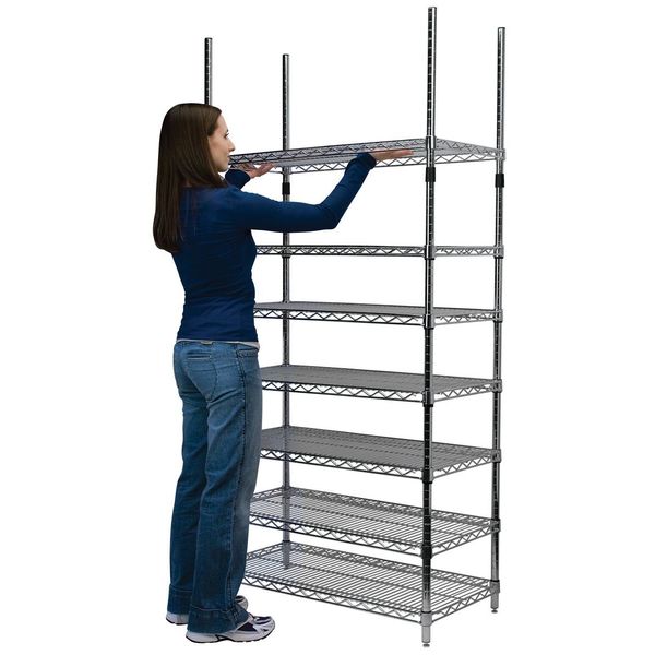 Steel Bin Shelving, 48 in W x 74 in H x 18 in D, 7 Shelves, Red