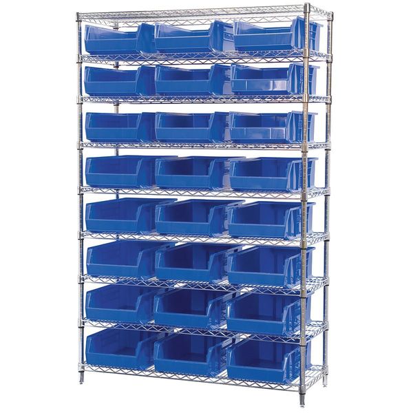 Steel Bin Shelving, 48 in W x 74 in H x 18 in D, 9 Shelves, Blue