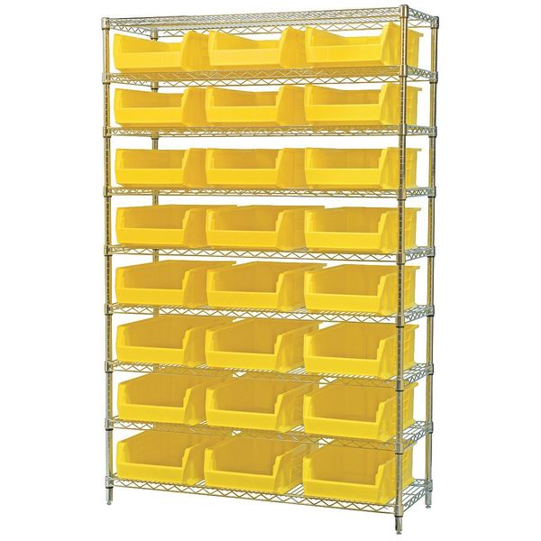 Steel Bin Shelving, 48 in W x 74 in H x 18 in D, 9 Shelves, Yellow
