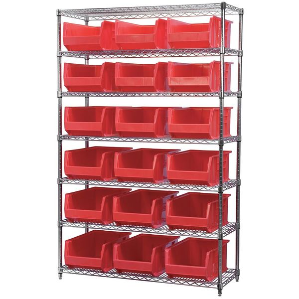 Steel Bin Shelving, 48 in W x 74 in H x 18 in D, 7 Shelves, Red