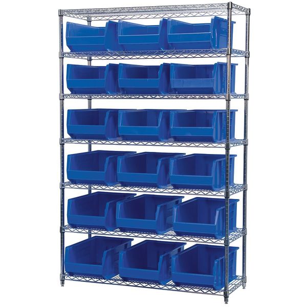Steel Bin Shelving, 48 in W x 74 in H x 18 in D, 7 Shelves, Blue