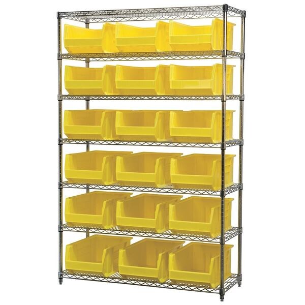 Steel Bin Shelving, 48 in W x 74 in H x 18 in D, 7 Shelves, Yellow