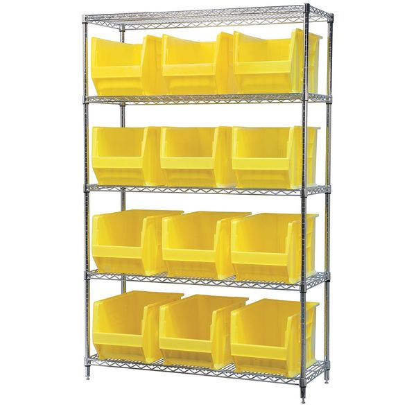 Steel Bin Shelving, 48 in W x 74 in H x 18 in D, 5 Shelves, Yellow