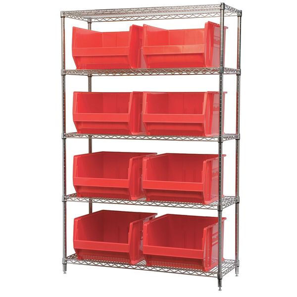 Steel Bin Shelving, 48 in W x 74 in H x 18 in D, 5 Shelves, Red