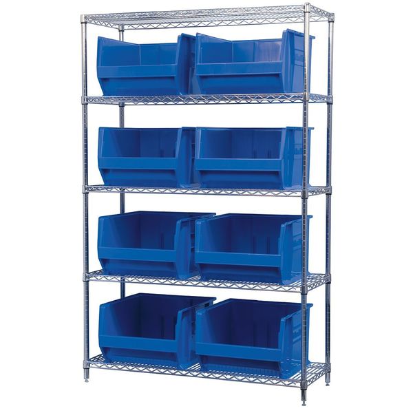 Steel Bin Shelving, 48 in W x 74 in H x 18 in D, 5 Shelves, Blue