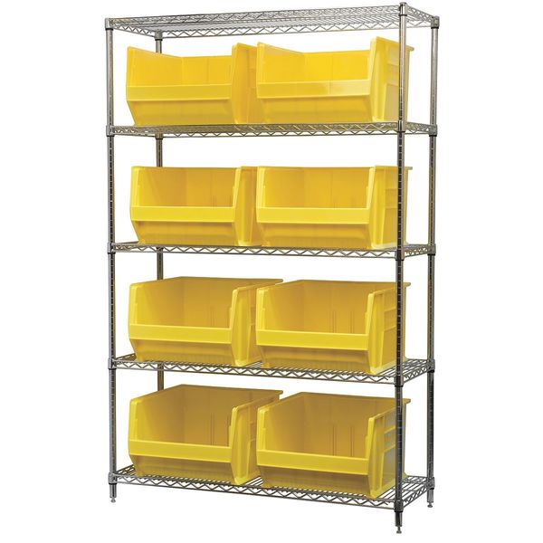 Steel Bin Shelving, 48 in W x 74 in H x 18 in D, 5 Shelves, Yellow