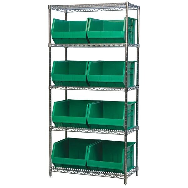 Steel Wire Bin Shelving, 36 in W x 74 in H x 18 in D, 5 Shelves, Silver