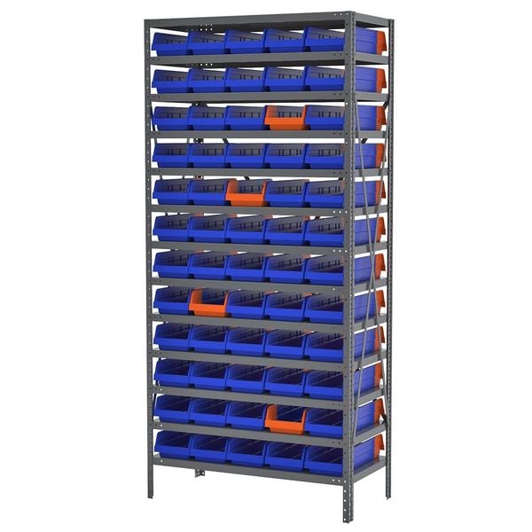 Shelf Storage Bin, Blue/Orange, Plastic, 17 7/8 in L x 6 5/8 in W x 4 in H, 20 lb Load Capacity