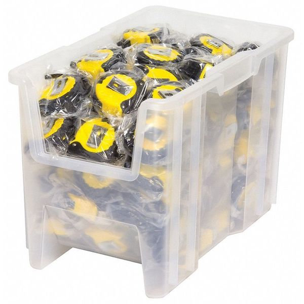 Stackable Storage Bin, Clear, Plastic, 10 7/8 in W x 12 1/2 in H, 75 lb Load Capacity