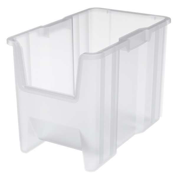 Stackable Storage Bin, Clear, Plastic, 10 7/8 in W x 12 1/2 in H, 75 lb Load Capacity