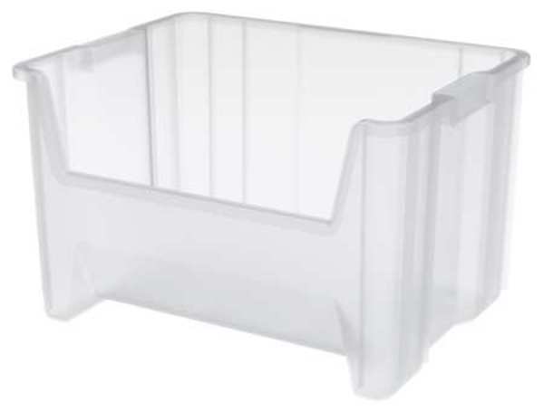 Stackable Storage Bin, Clear, Plastic, 19 7/8 in W x 12 1/2 in H, 75 lb Load Capacity