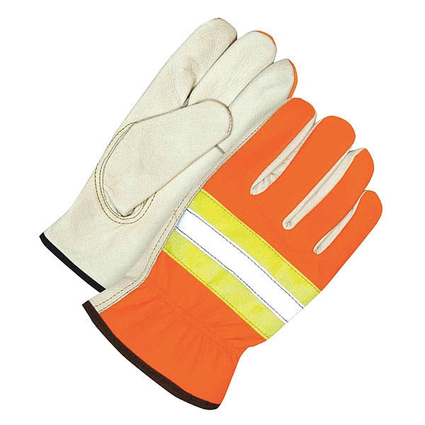 Grain Cowhide Driver HiViz Spandex Back Orange, Shrink Wrapped, Size M